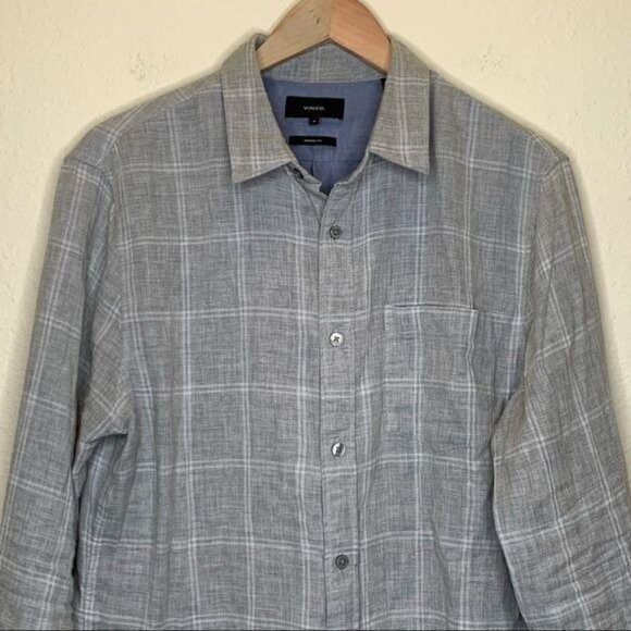 Vince men’s Windowpane gray collared cotton casual Button-Down Shirt size medium - Picture 4 of 12